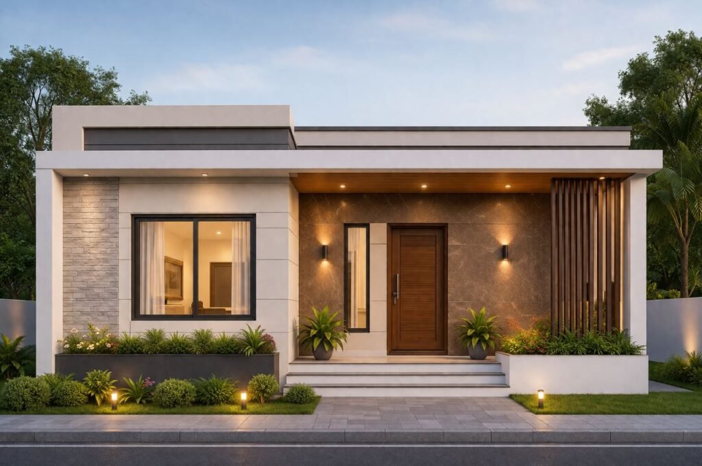 Flat roof modern single floor house design with a stylish exterior