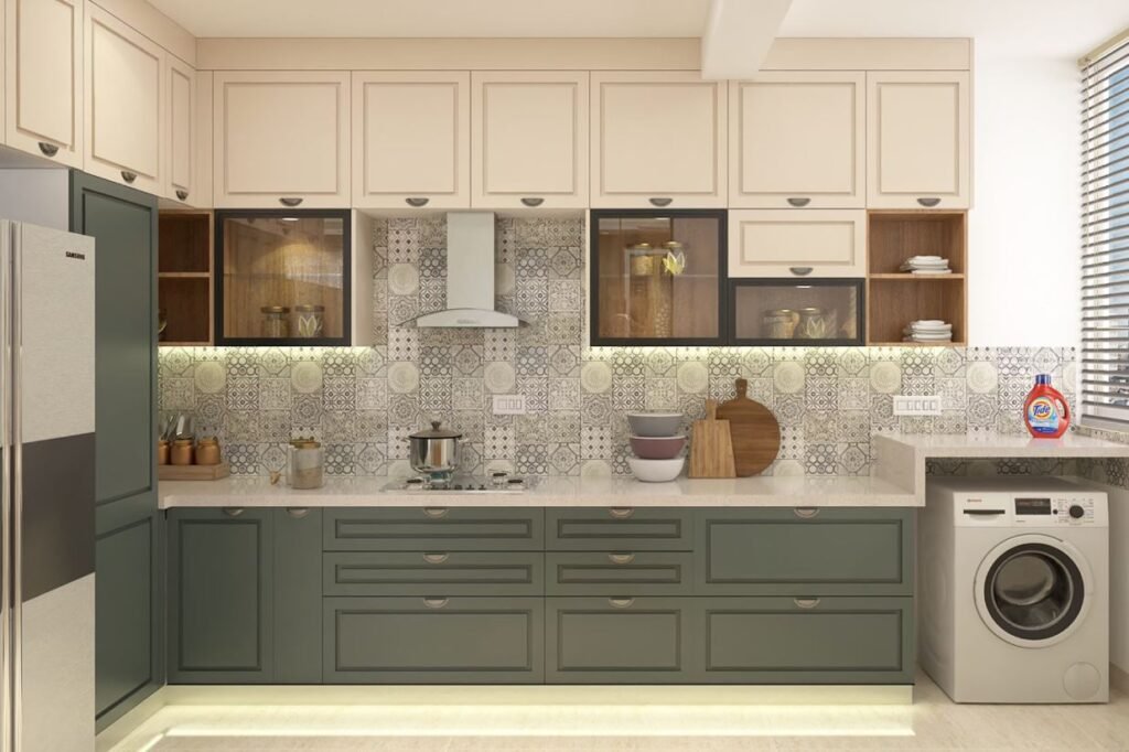 Livspace modular kitchen with customized storage and contemporary design