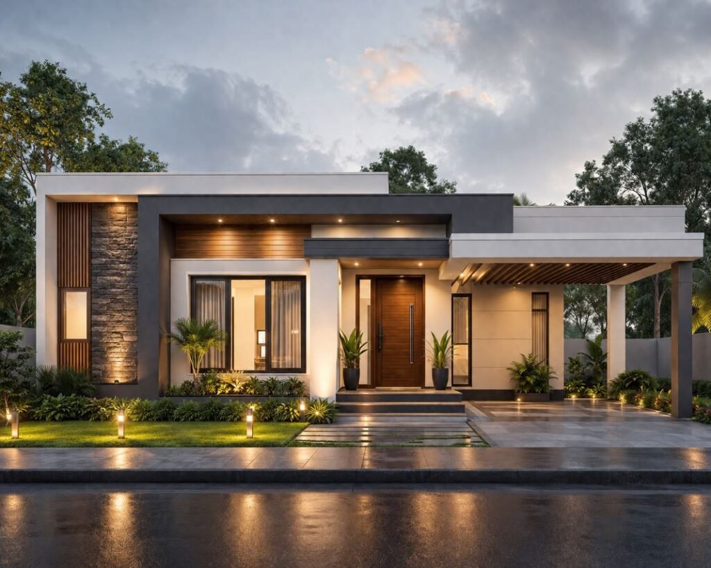 Luxury modern single floor house design with premium exterior finishes