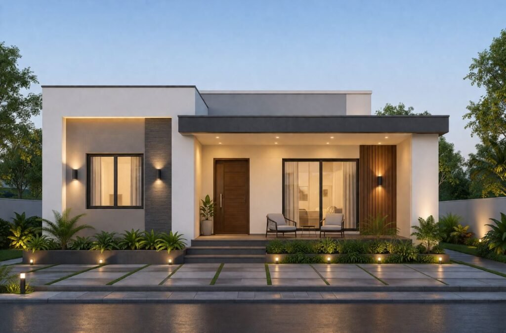 Minimalist modern single floor house design with clean lines and open layout