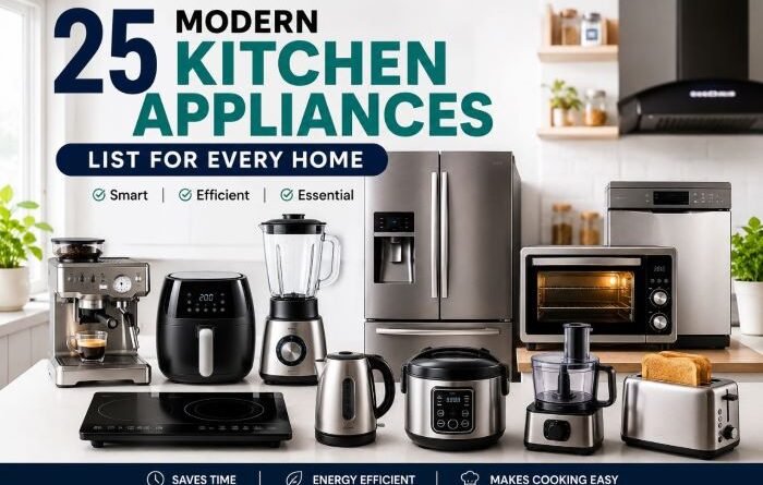 Modern kitchen appliances list featuring essential appliances for every home