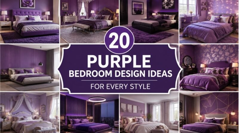 Purple bedroom design ideas with pictures featuring modern, luxury, and minimalist bedroom interiors